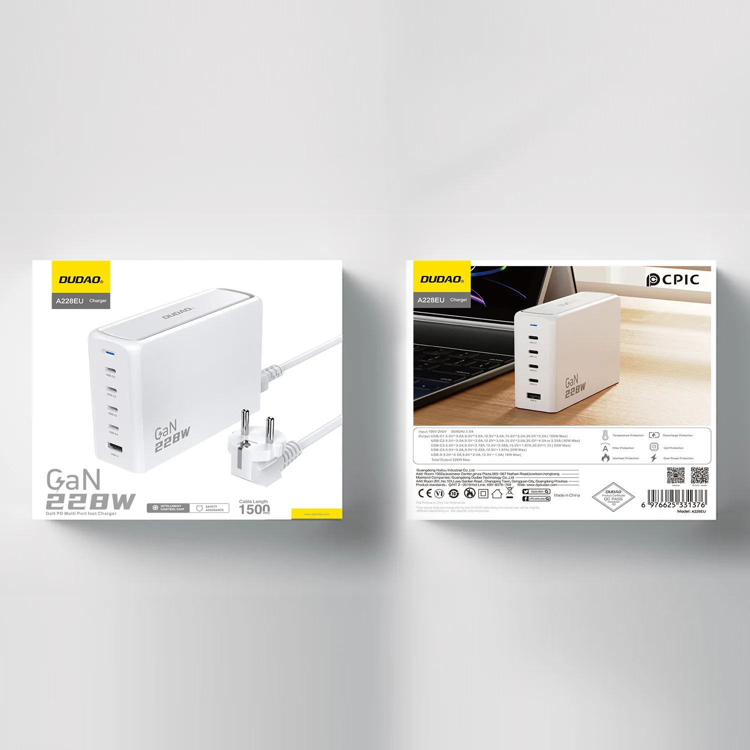 Dudao A228EU 228Watt GaN 4xUSB-C+ 1xUSB-A, Ansicht 2