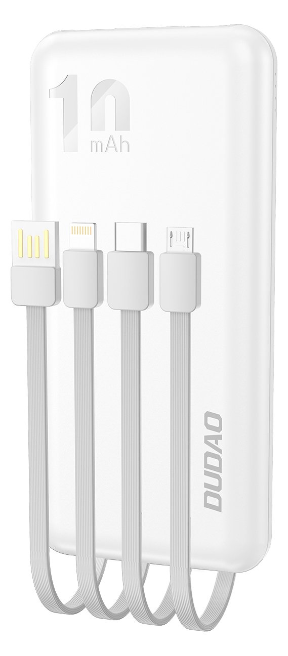 Dudao K6Pro Universal 10000mAh Power Bank with USB Cable Type C Lightning white