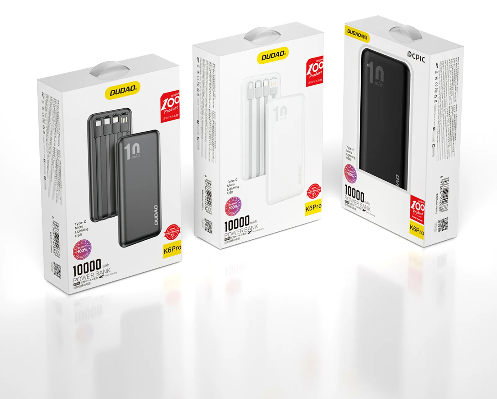 Dudao K6Pro Universal 10000mAh Power Bank with USB Cable Type C Lightning white, Ansicht 2