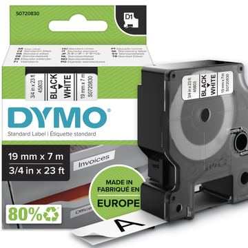 Dymo D1 - Glänzend - Schwarz auf Weiß - Rolle (1,9 cm x 7 m) von LumaTech