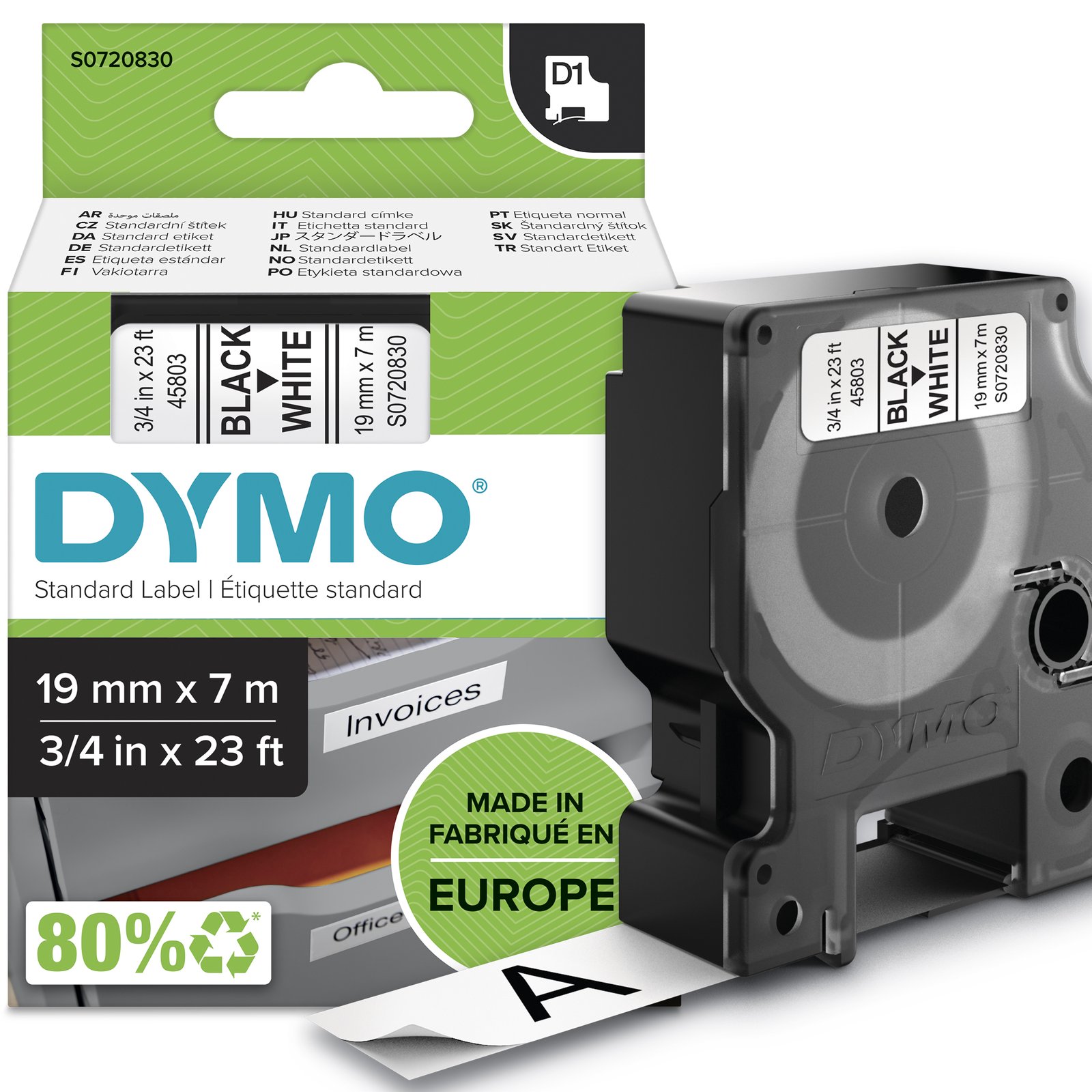 Dymo D1 - Glänzend - Schwarz auf Weiß - Rolle (1,9 cm x 7 m)
