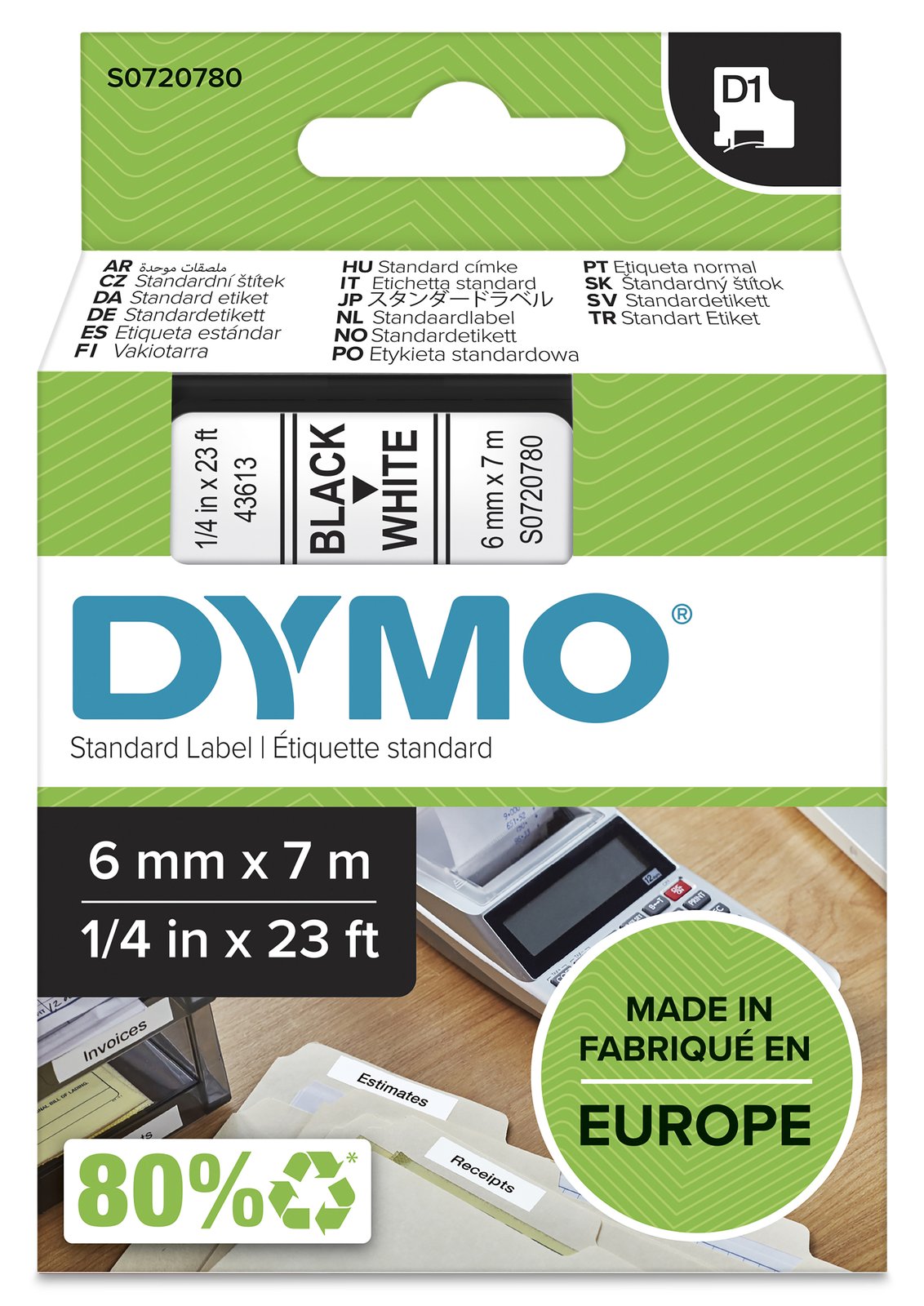 Dymo D1 - Polyester - selbstklebend - Schwarz auf Weiß - Rolle (0,6 cm x 7 m)