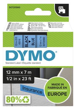 Dymo D1 - Selbstklebend - Schwarz auf Blau - Rolle (1,2 cm x 7 m) von LumaTech