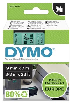 Dymo D1 - Selbstklebend - Schwarz auf Grün - Rolle (0,9 cm x 7 m)