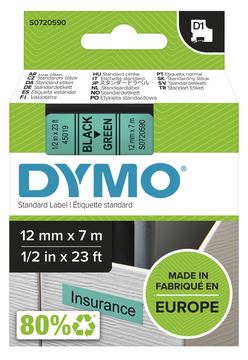 Dymo D1 - Selbstklebend - Schwarz auf Grün - Rolle (1,2 cm x 7 m)