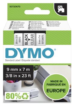 Dymo D1 - Selbstklebend - Schwarz auf Transparent - Rolle (0,9 cm x 7 m)