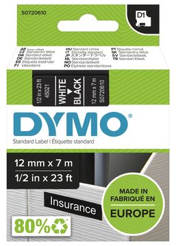 Dymo D1 - Selbstklebend - Weiß auf Schwarz - Rolle (1,2 cm x 7 m) von LumaTech