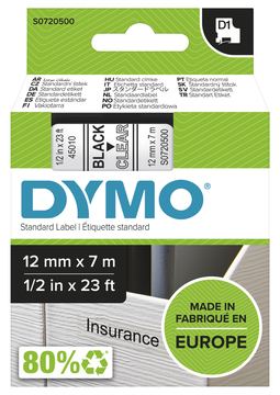 Dymo D1 Standard - Polyester - selbstklebend - schwarz auf durchsichtig - Rolle (1,2 cm x 7 m) von LumaTech