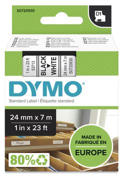 Dymo D1 Standard - Polyester - selbstklebend - Schwarz auf Weiß - Rolle (2,4 cm x 7 m) von LumaTech