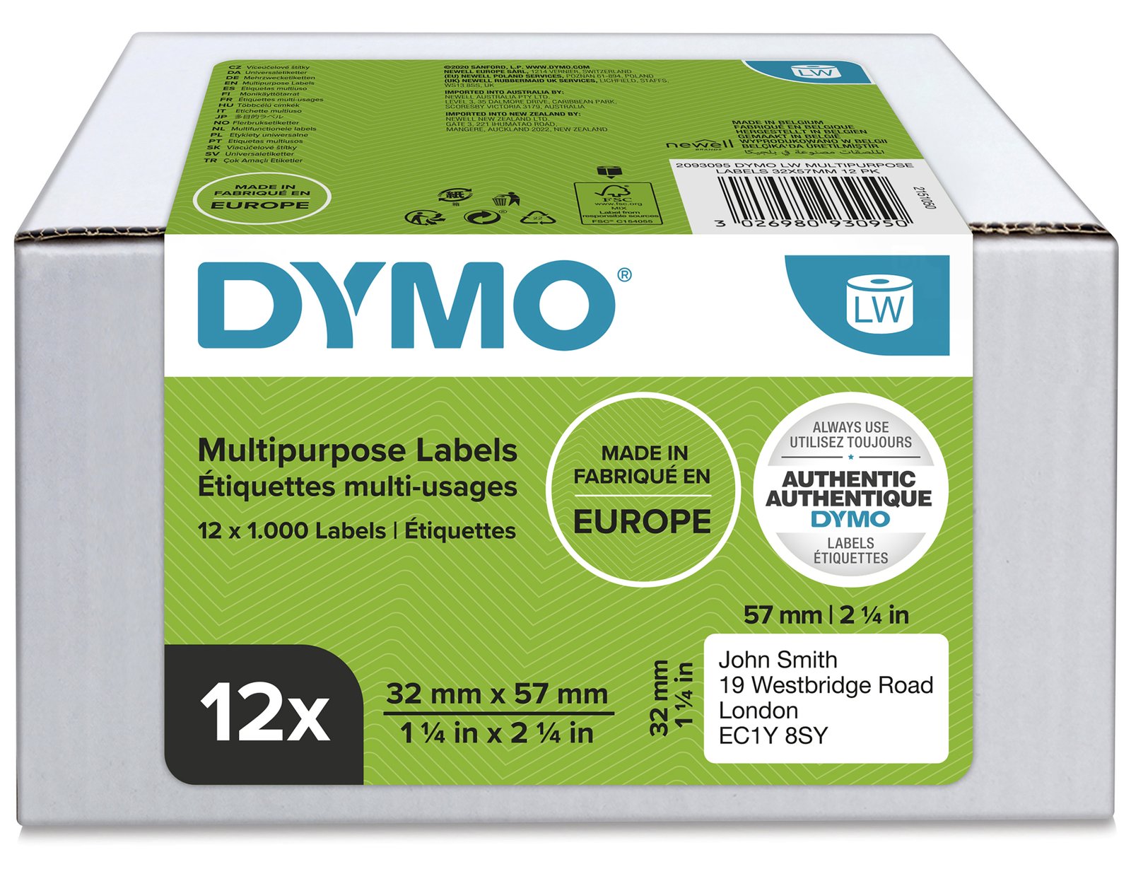 Dymo LabelWriter - Papier - selbstklebend - weiß - 32 x 57 mm 12000 Rolle(n) (12 Rolle(n)
