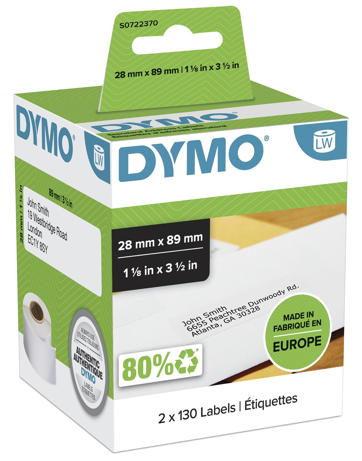 Dymo LabelWriter Address - Permanenter Klebstoff - weiß - Rolle (8,9 cm x 2,8 m)