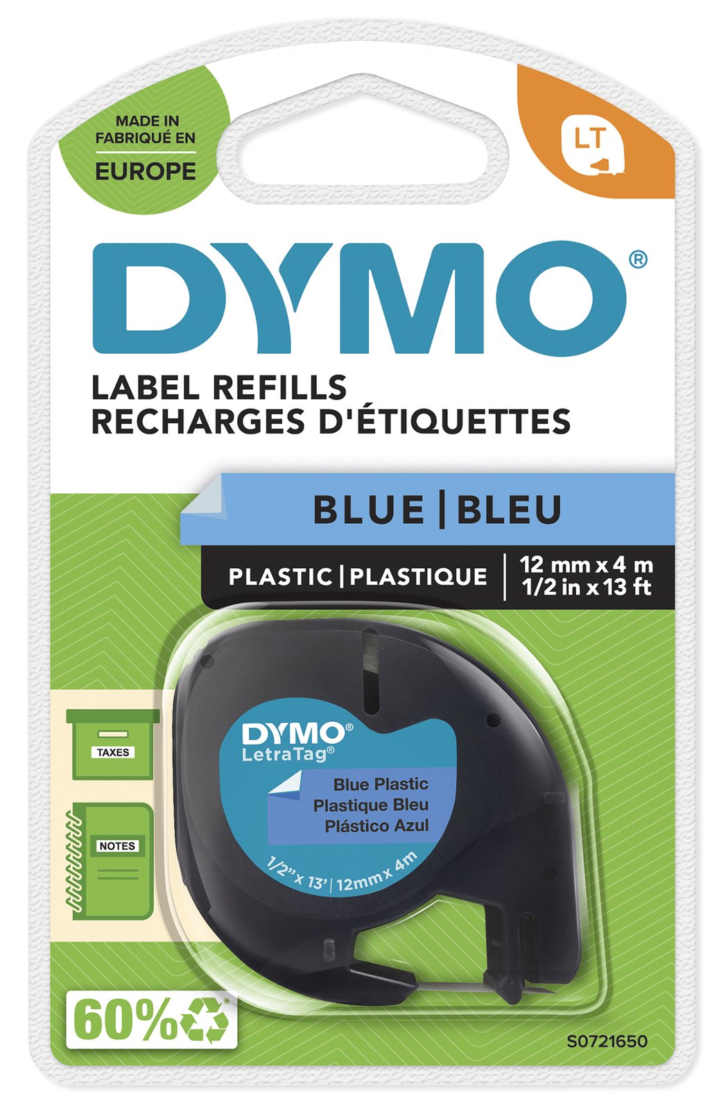Dymo LetraTAG - Kunststoff - Blau - Rolle (1,2 cm x 4 m)