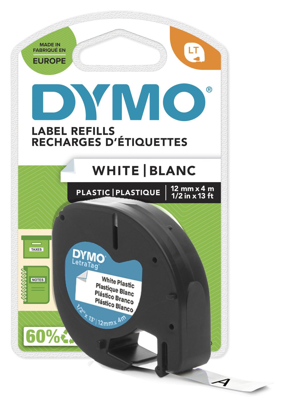 Dymo LetraTAG - Kunststoff - weiß - Rolle (1,2 cm x 4 m)