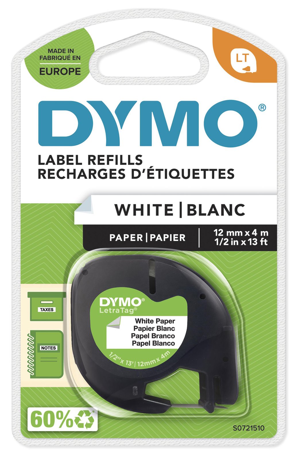 Dymo LetraTAG - Papier - Schwarz auf Weiß - Rolle (1,2 cm x 4 m)