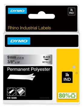 Dymo Polyester - permanenter Klebstoff - Schwarz auf Silber - Rolle (0,9 cm x 5,5 m) von LumaTech