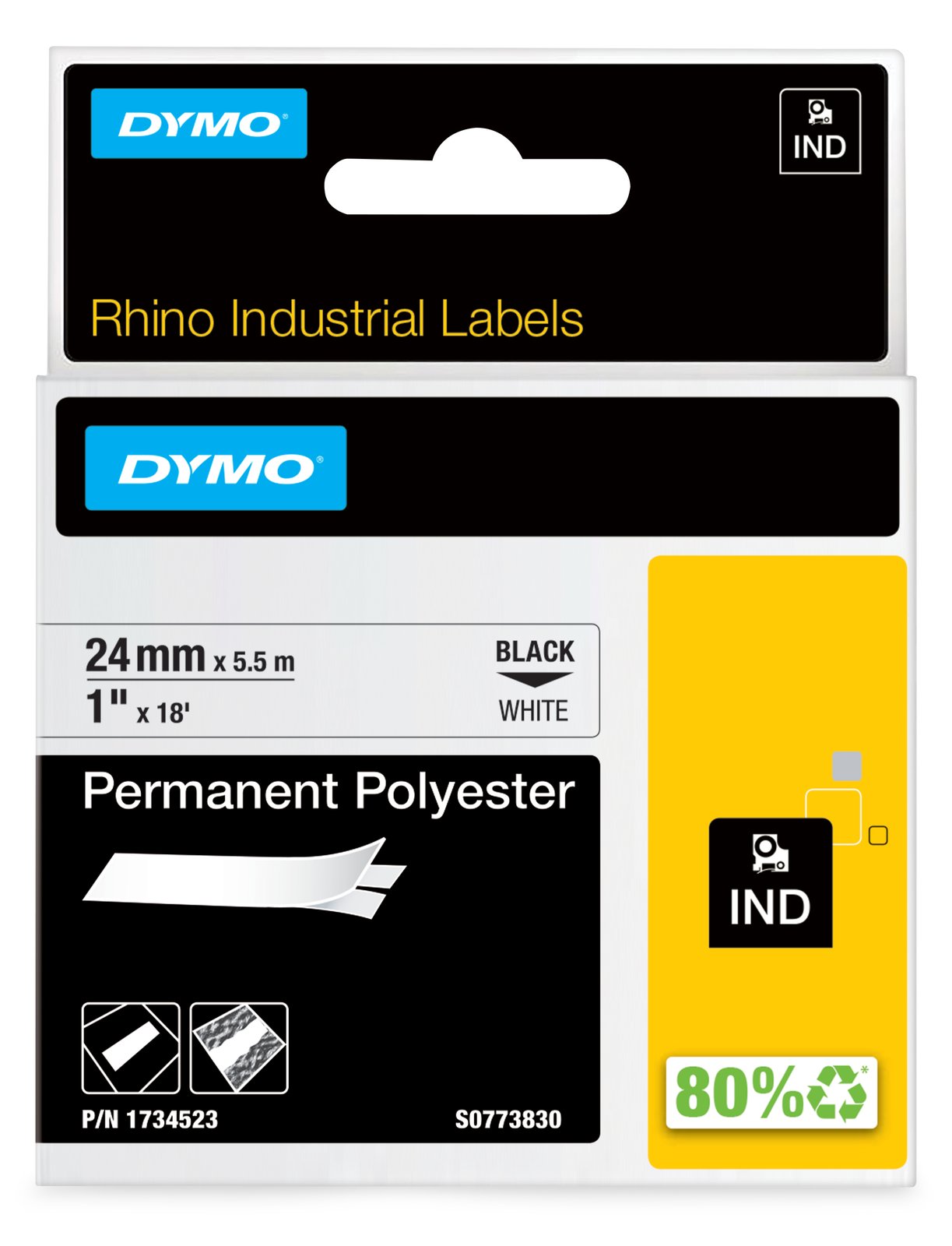 Dymo Rhino - Polyester - weiß - Rolle (2,4 cm x 5,5 m) 1 Kassette(n) Permanentband