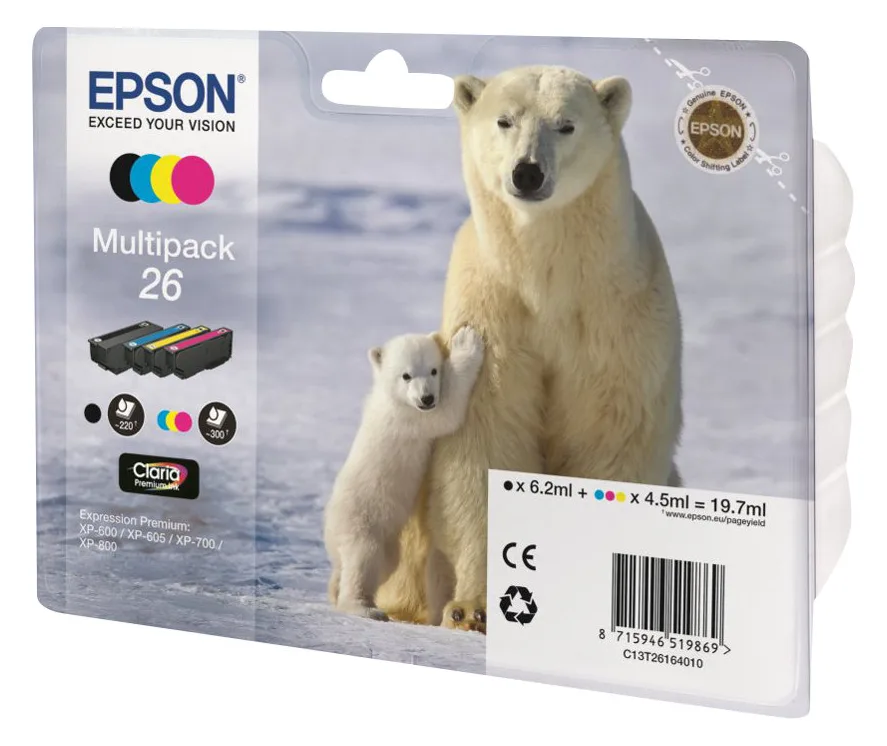 Epson 26 Multipack - 4er-Pack - Schwarz, Gelb, Cyan, Magenta, Ansicht 3