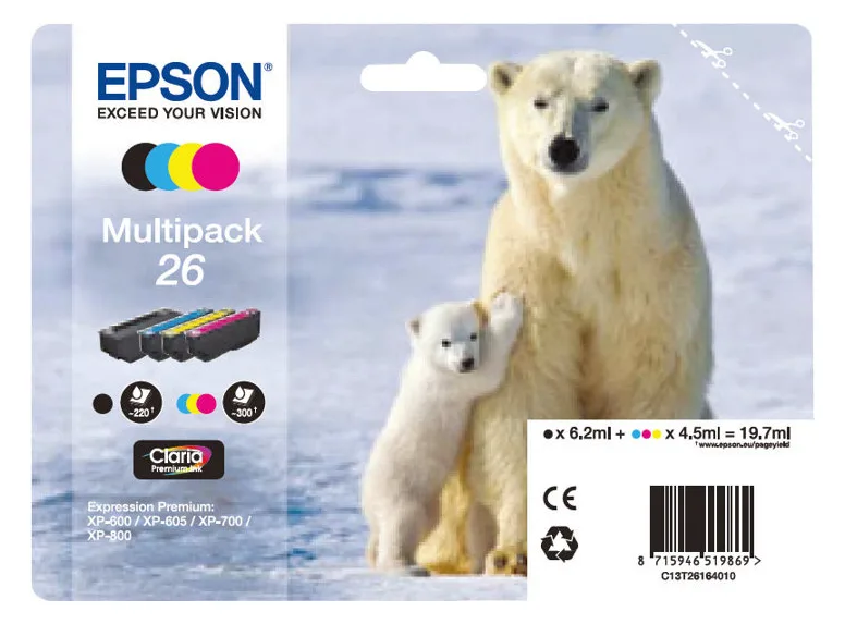 Epson 26 Multipack - 4er-Pack - Schwarz, Gelb, Cyan, Magenta, Ansicht 4