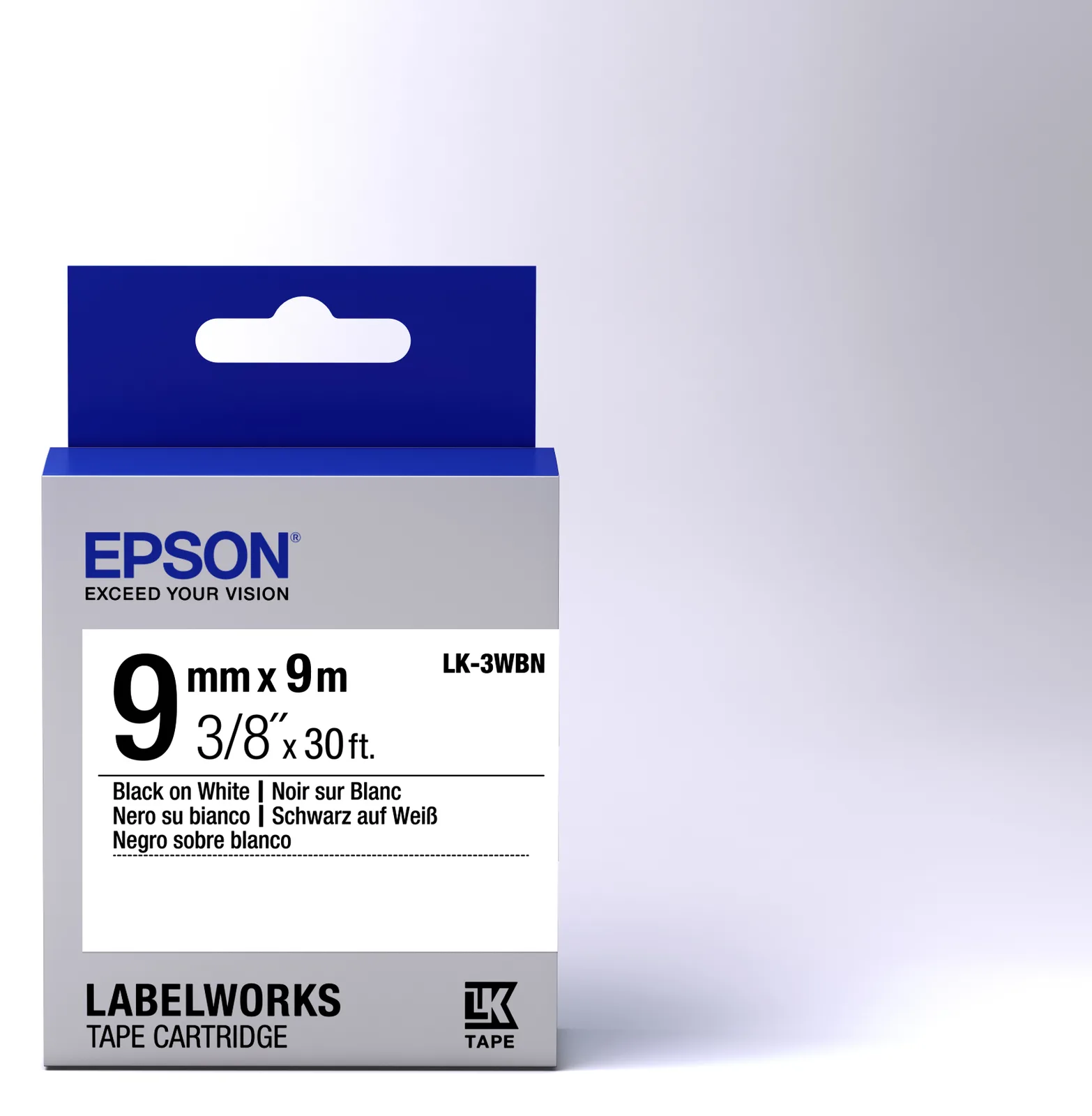 Epson LabelWorks LK-3WBN - Schwarz auf Weiß - Rolle (0,9 cm x 9 m), Ansicht 3