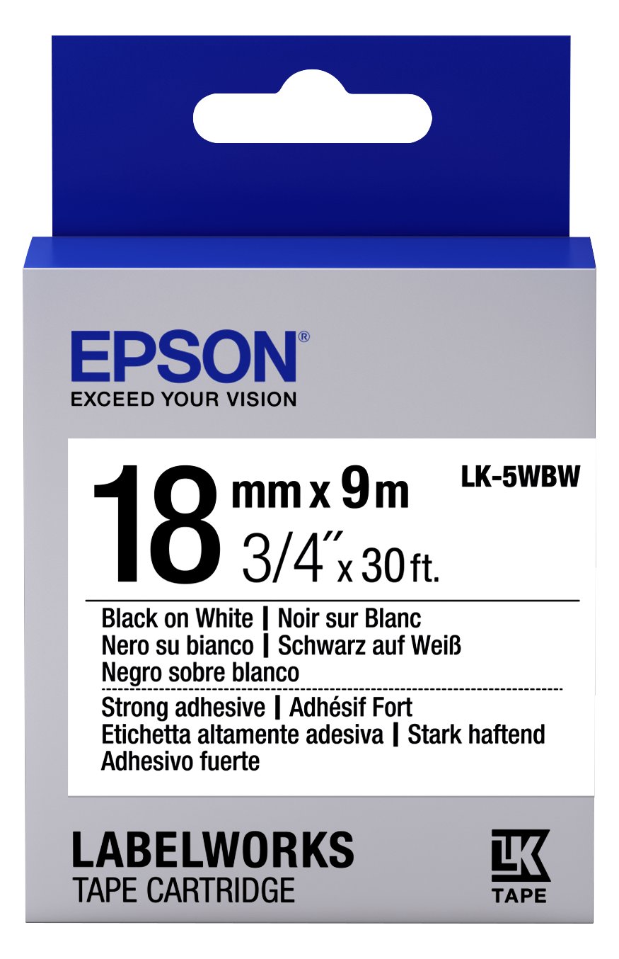 Epson LabelWorks LK-5WBW - Stark klebend - Schwarz auf Weiß - Rolle (1,8 cm x 9 m)