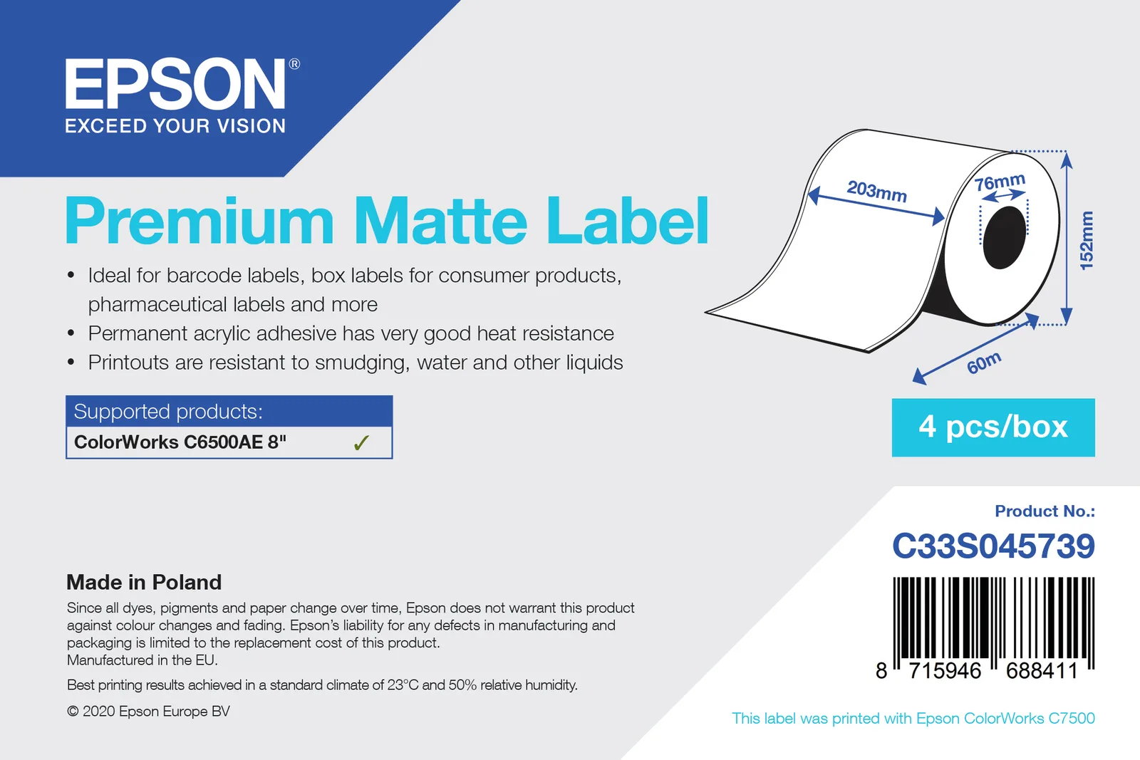 Epson Premium - Glatt matt - permanenter Acrylklebstoff - hochweiß - Rolle (20,3 cm x 60 m), Ansicht 2