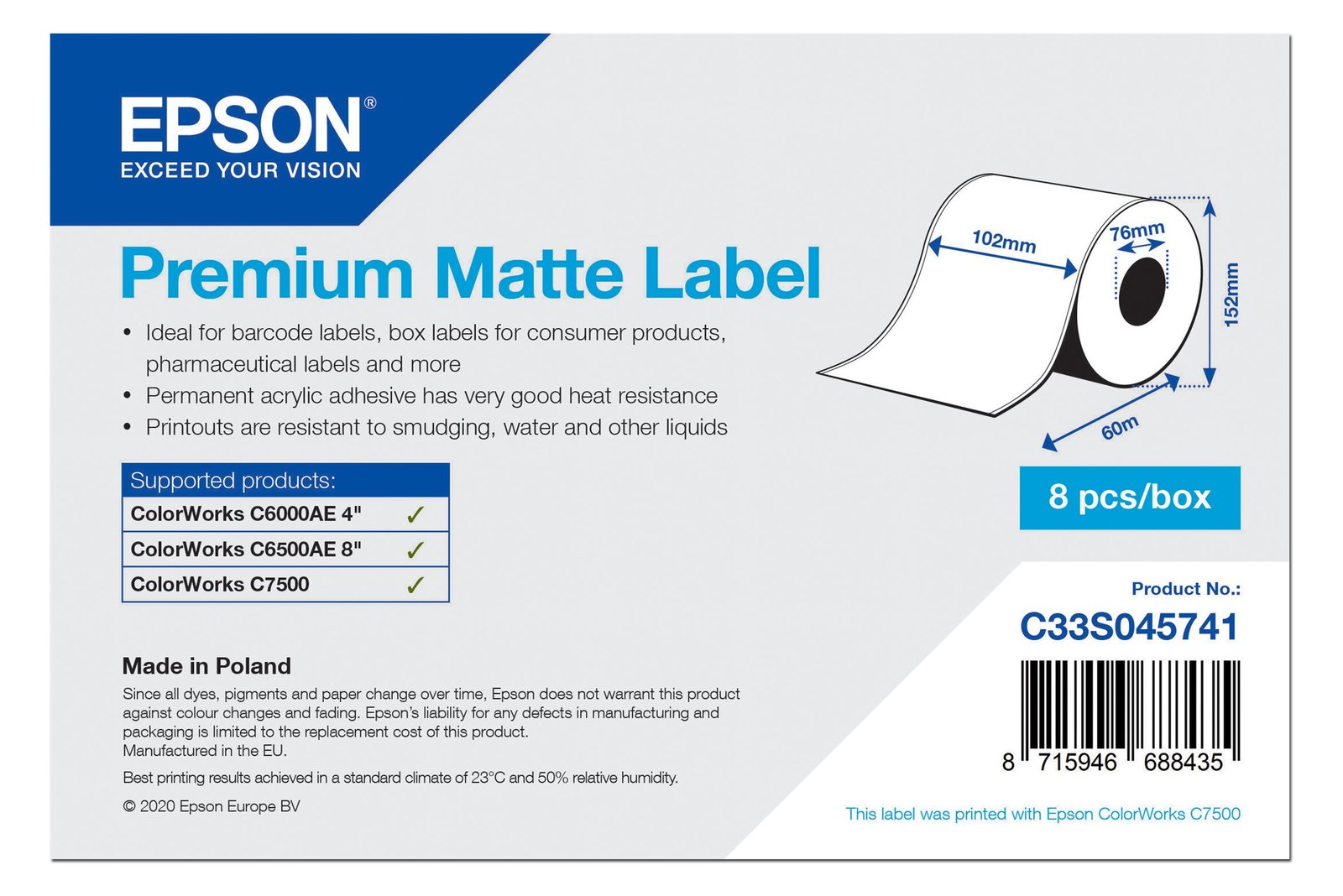 Epson Premium - Matt - permanenter Acrylklebstoff - Rolle (10,2 cm x 60 m)