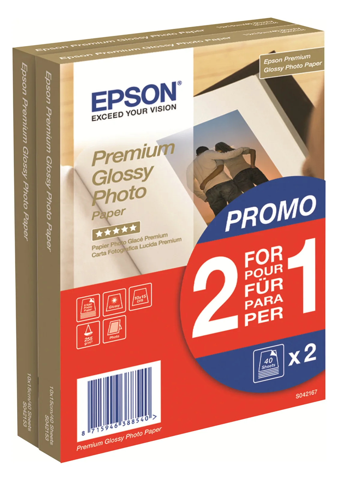 Epson Premium Glossy Photo Paper BOGOF - Glänzend - 100 x 150 mm - 255 g/m² - 40 Blatt Fotopapier (Packung mit 2), Ansicht 3
