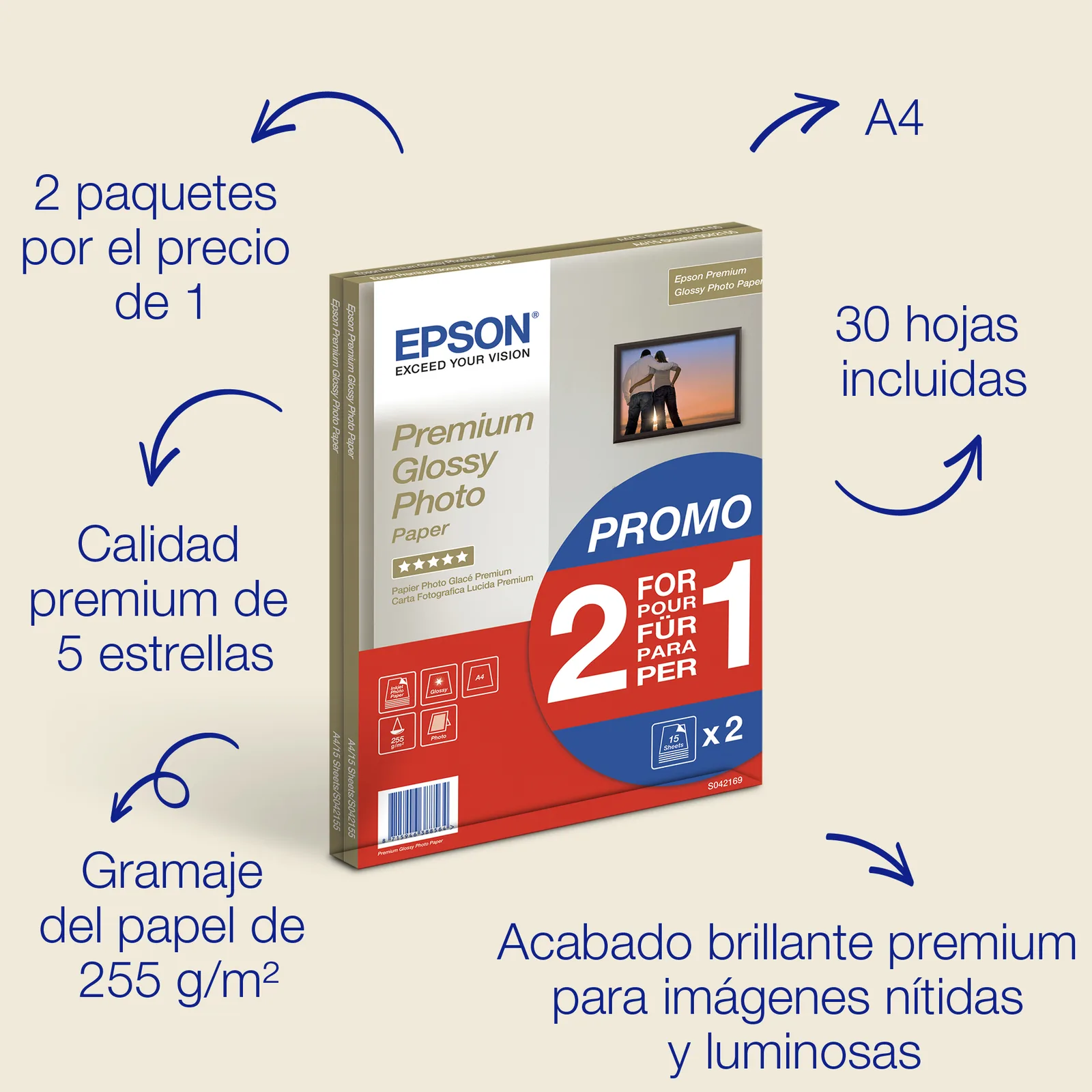 Epson Premium Glossy Photo Paper BOGOF - Glänzend - A4 (210 x 297 mm), Ansicht 2