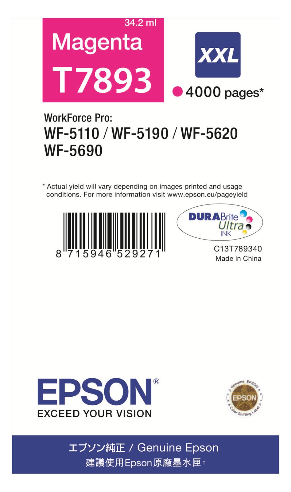 Epson T7893 - 34.2 ml - Größe XXL - Magenta - Original