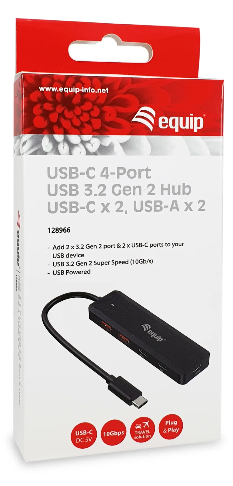 Equip 128966 USB-C 4-Port USB 3.2 Gen 2 10Gbps Hub x 2 USB-A 2 10000 Mbit/s, Ansicht 2