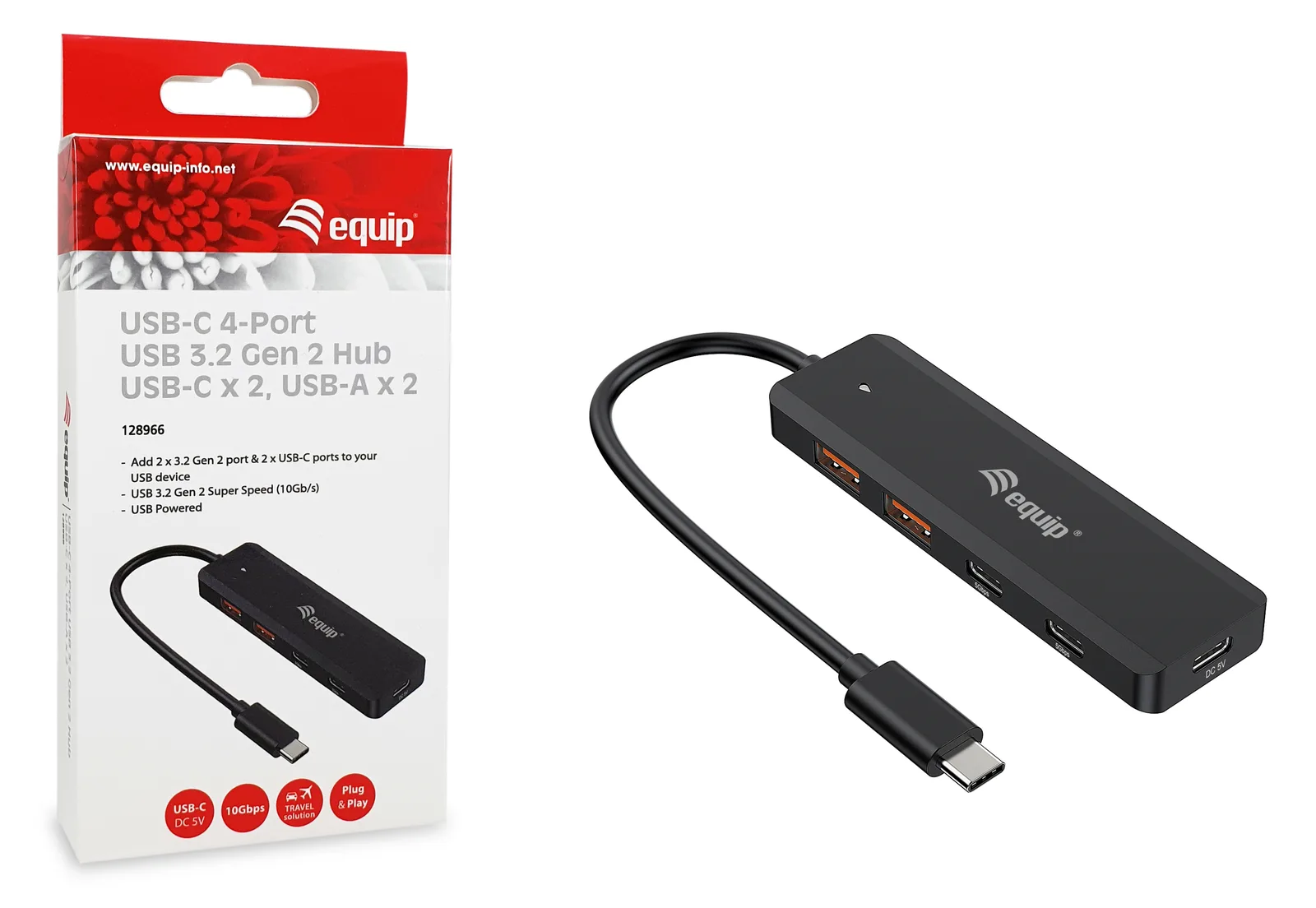 Equip 128966 USB-C 4-Port USB 3.2 Gen 2 10Gbps Hub x 2 USB-A 2 10000 Mbit/s, Ansicht 3