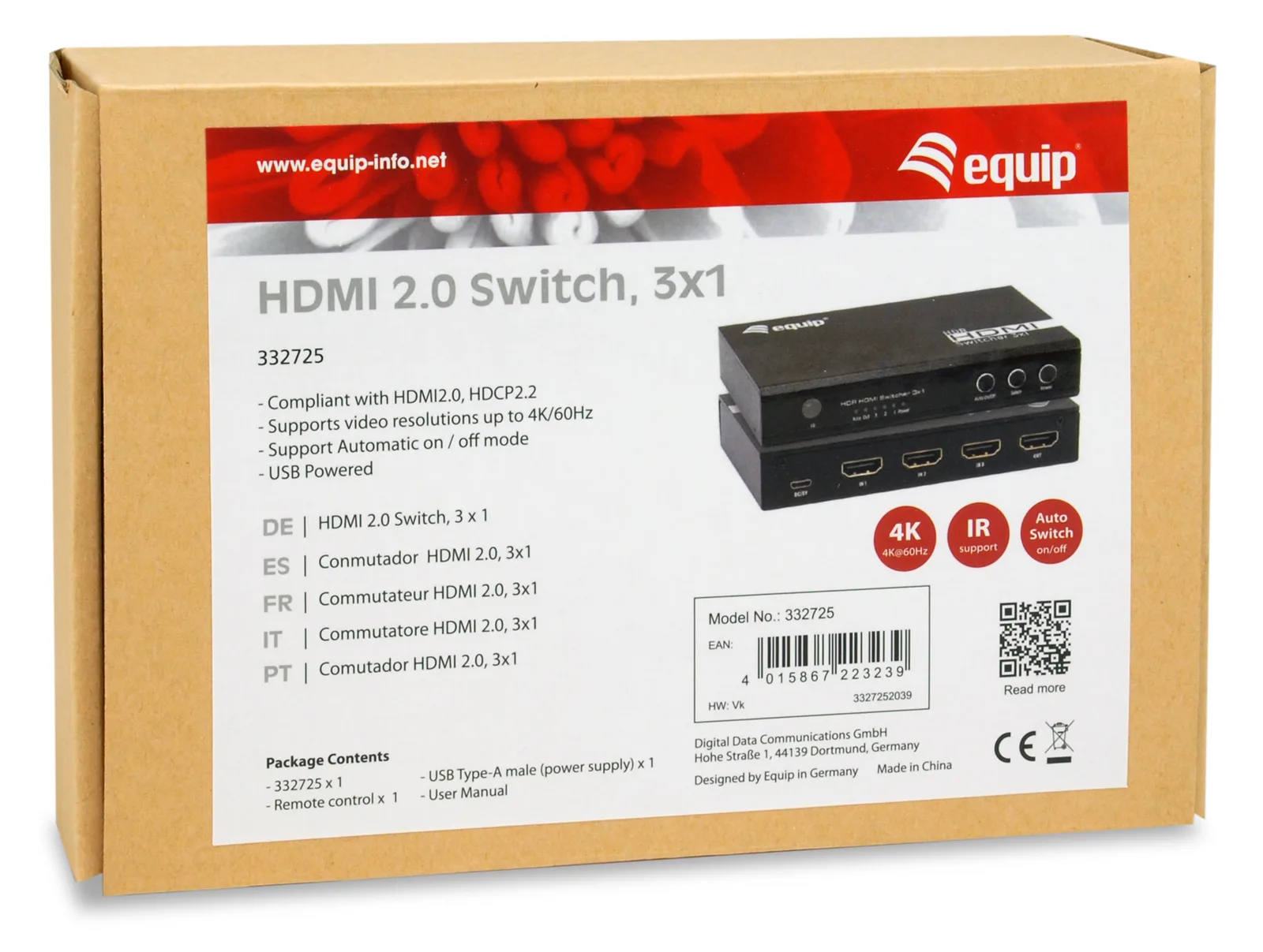 Equip 332725 - HDMI - Aluminium - Schwarz - 60 Hz - 3840 x 2160 - 7.1 Kanäle, Ansicht 3