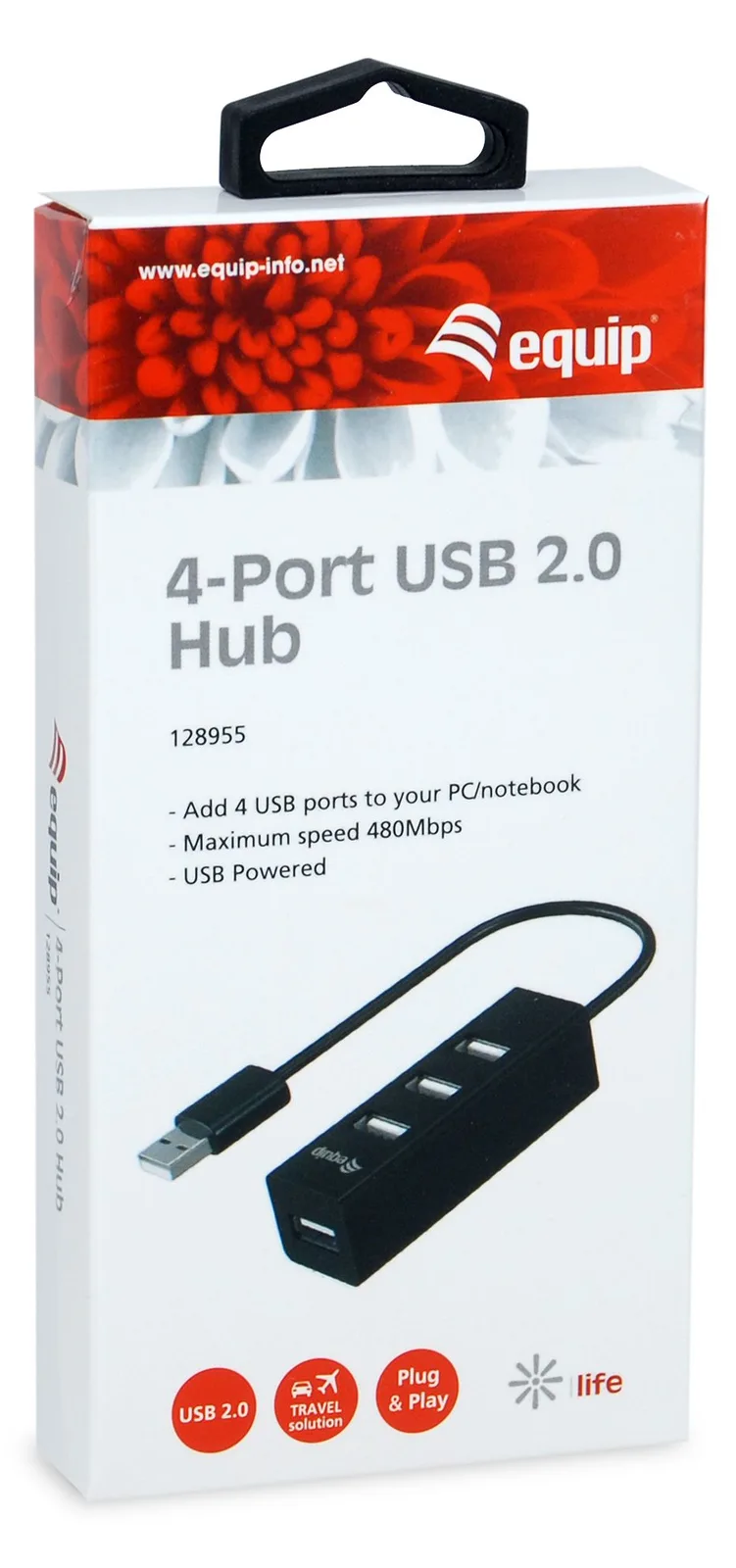 Equip 4 Port USB Hub - USB 2.0 - USB 2.0 - 480 Mbit/s - Schwarz - China - CE - RoHS, Ansicht 2