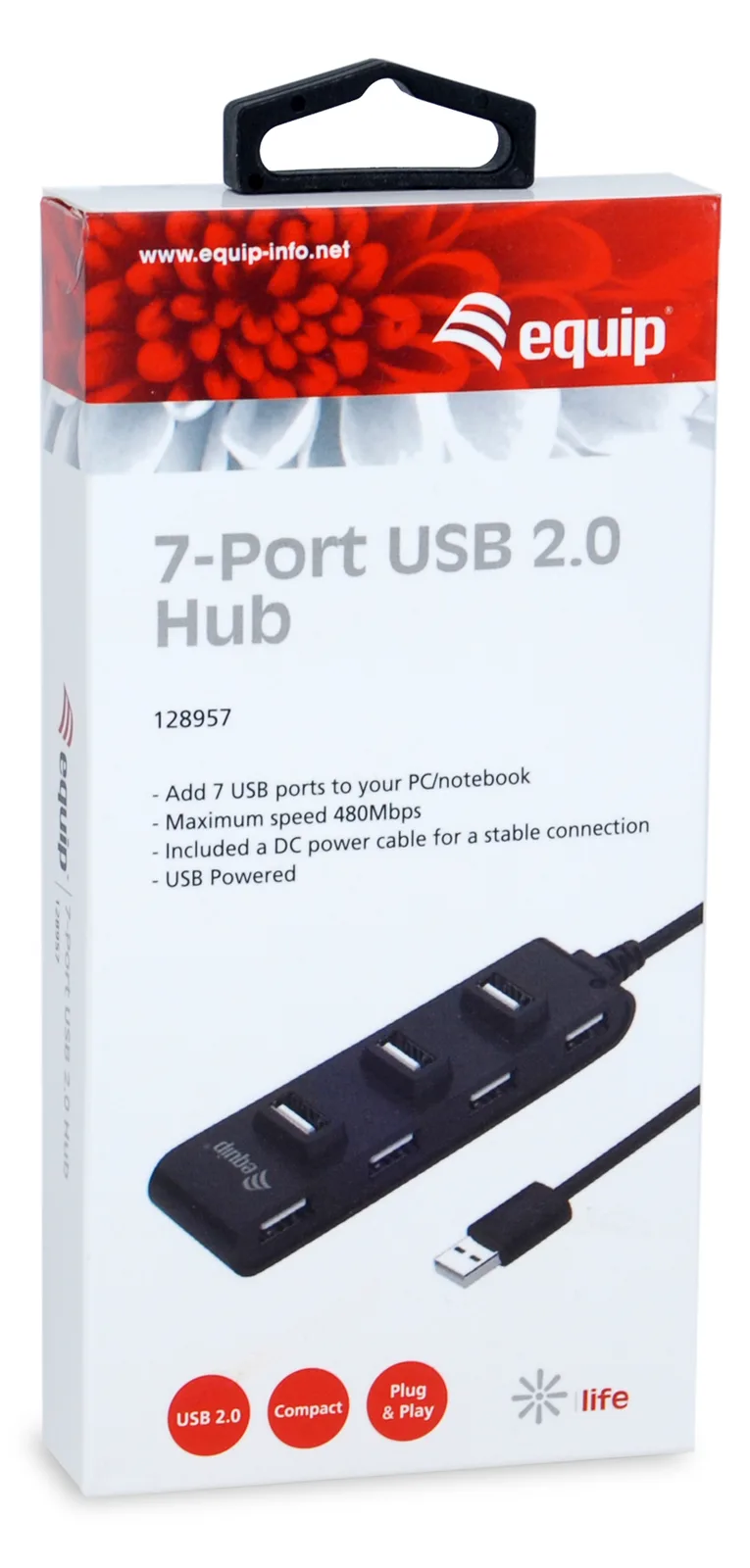 Equip 7 Port USB 2.0 Hub - USB 2.0 - USB 2.0 - 480 Mbit/s - Schwarz - China - CE - RoHS, Ansicht 2