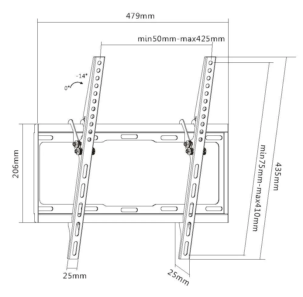 Equip Befestigungskit (Kippbare Wandhalterung) - für Flachbildschirm - kaltgewalzter Stahl - Schwarz - 81-140 cm, Ansicht 2