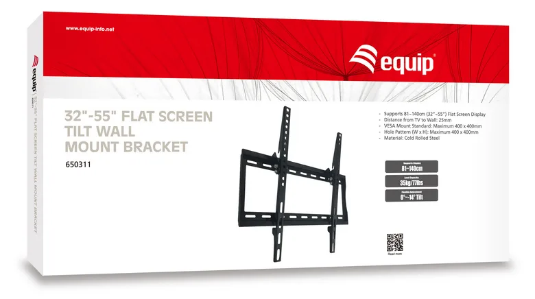 Equip Befestigungskit (Kippbare Wandhalterung) - für Flachbildschirm - kaltgewalzter Stahl - Schwarz - 81-140 cm, Ansicht 3