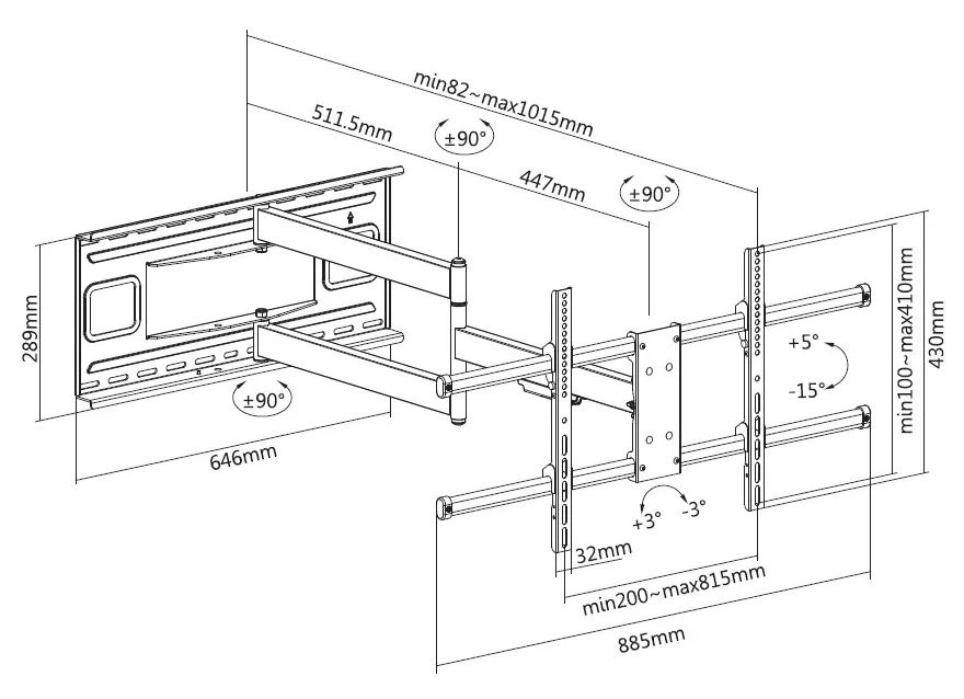 Equip Befestigungskit (Wandmontagehalterung, Schrauben) - Voll beweglich - für (Curved) LCD-Display - 109.2-190.5 cm, Ansicht 4
