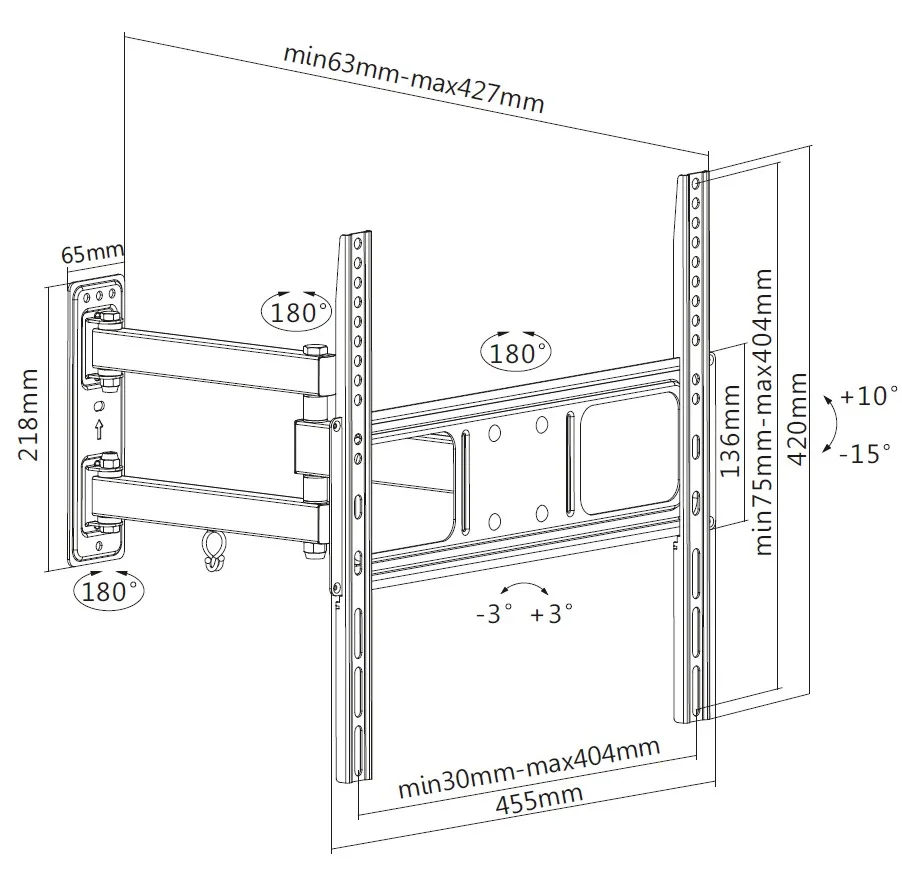 Equip Halterung - Voll beweglich - für LCD-Display / Curved LCD-Display - stainless steel - Schwarz - 81.3-139.7 cm, Ansicht 3
