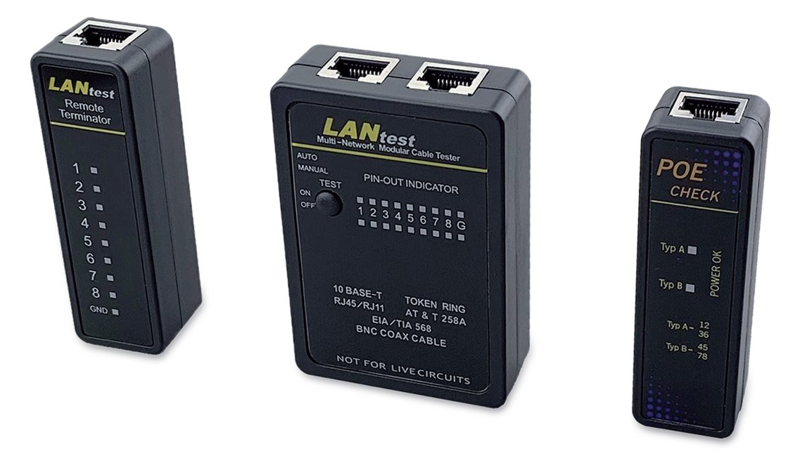 Equip Kabeltester Netzwerk f. RJ45/RJ11/RJ12/BNC Kabel sw