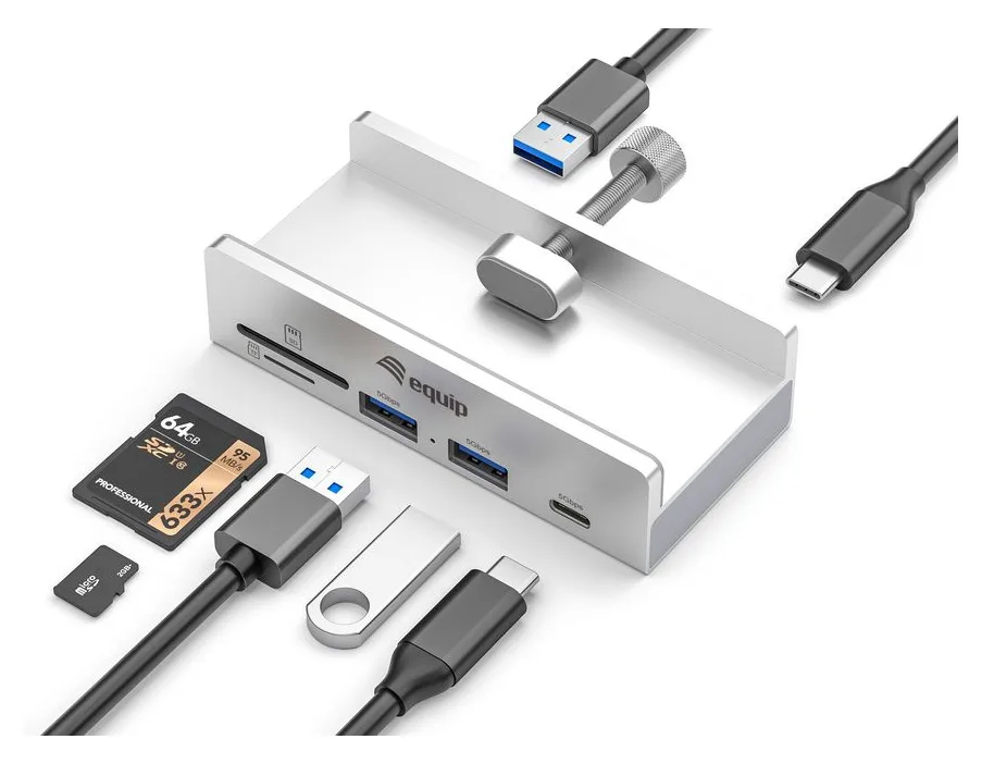 Equip Klemm USB-A3.2-Hub->2xUSB-A/SD/TF/USB-C - Hub - Hub - 5 Gbps, Ansicht 3