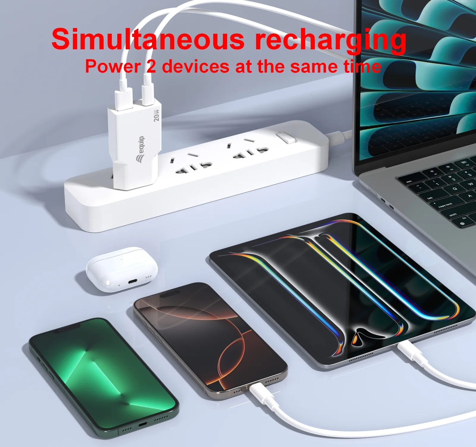 Equip Ladegerät 2Port USB-C PD3.0/USB-A GaN Slim 20W weiß, Ansicht 2