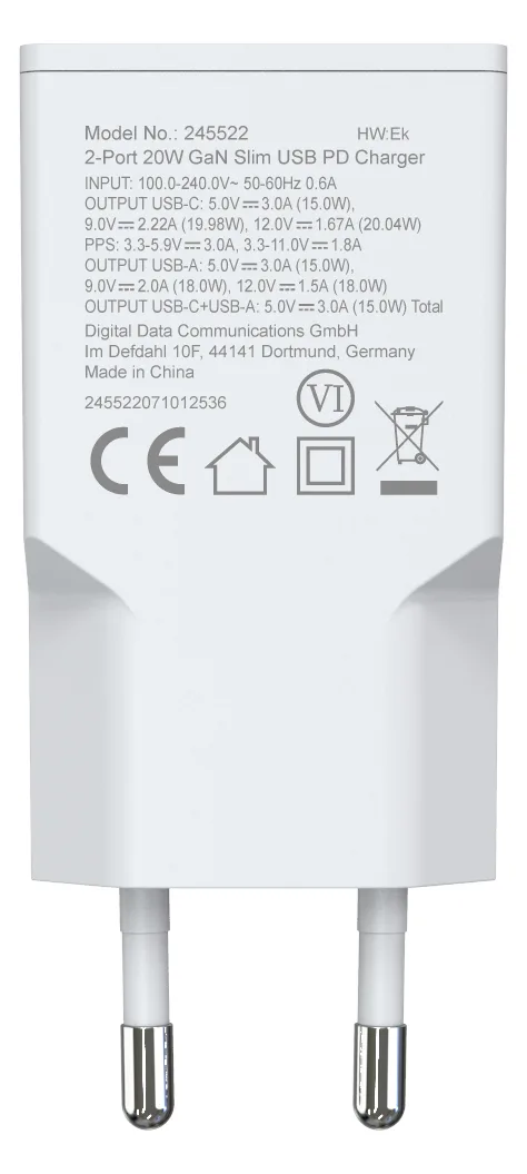Equip Ladegerät 2Port USB-C PD3.0/USB-A GaN Slim 20W weiß, Ansicht 4