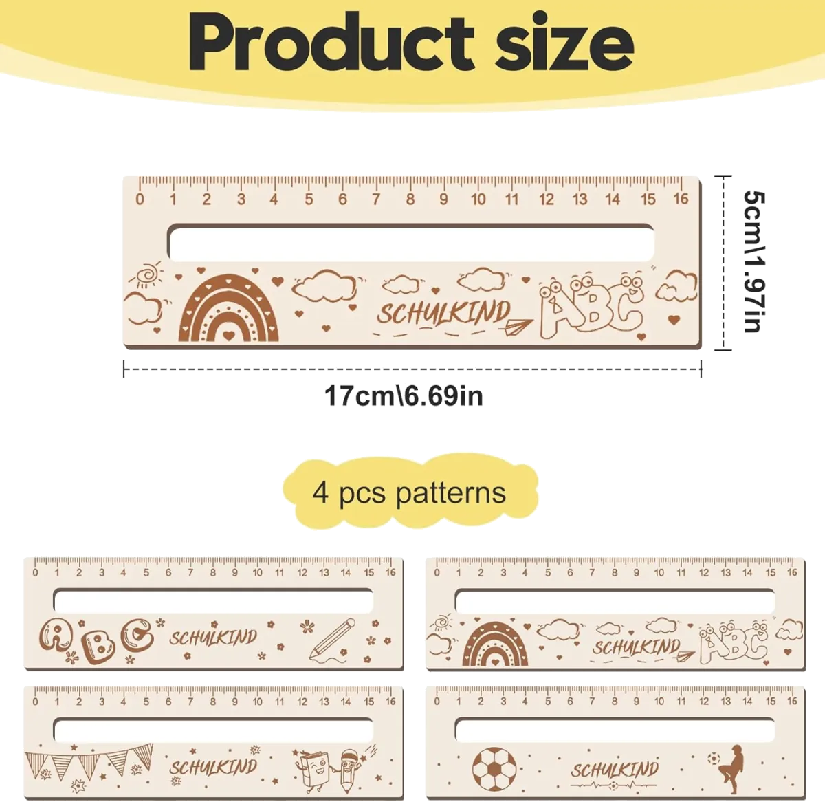 Lesezeichen Holz Lineal 16 cm, 4 Stück Lesehilfe Kinder 1 Klasse zur Einschulung, 2-in-1 Lesehilfe und Lineal für Schulkind Personalisiert, Geschenke für Mädchen und Jungen zum Schulanfang — Bild 2