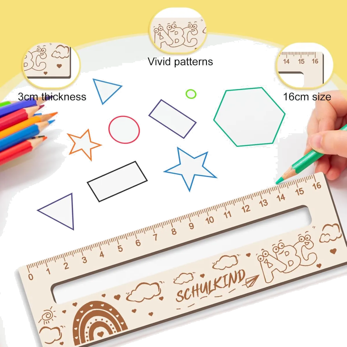 Lesezeichen Holz Lineal 16 cm, 4 Stück Lesehilfe Kinder 1 Klasse zur Einschulung, 2-in-1 Lesehilfe und Lineal für Schulkind Personalisiert, Geschenke für Mädchen und Jungen zum Schulanfang — Bild 3