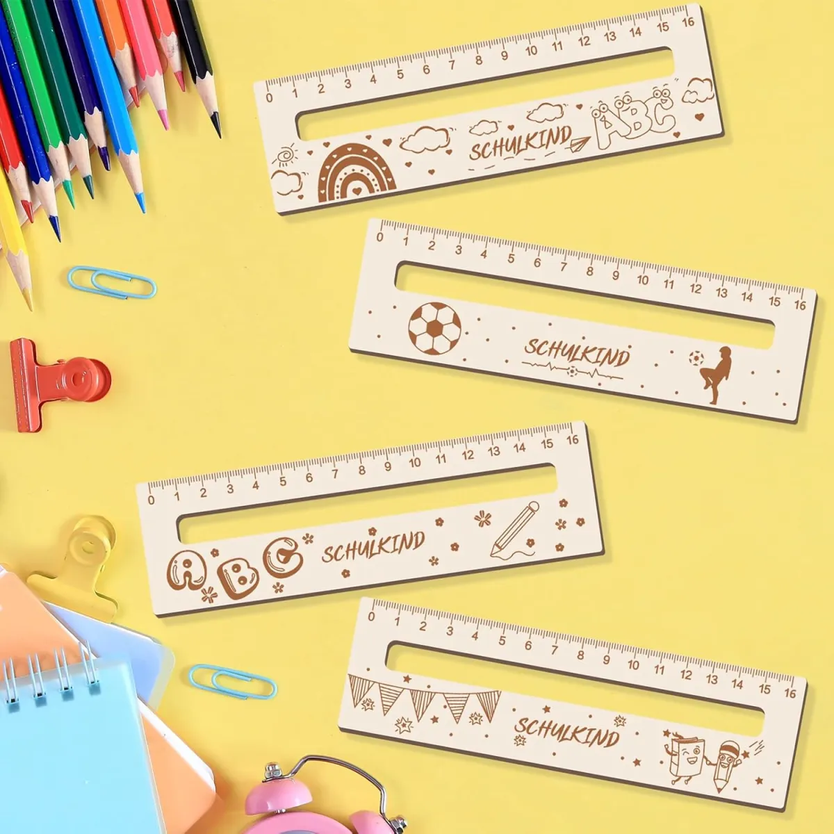 Lesezeichen Holz Lineal 16 cm, 4 Stück Lesehilfe Kinder 1 Klasse zur Einschulung, 2-in-1 Lesehilfe und Lineal für Schulkind Personalisiert, Geschenke für Mädchen und Jungen zum Schulanfang — Bild 4