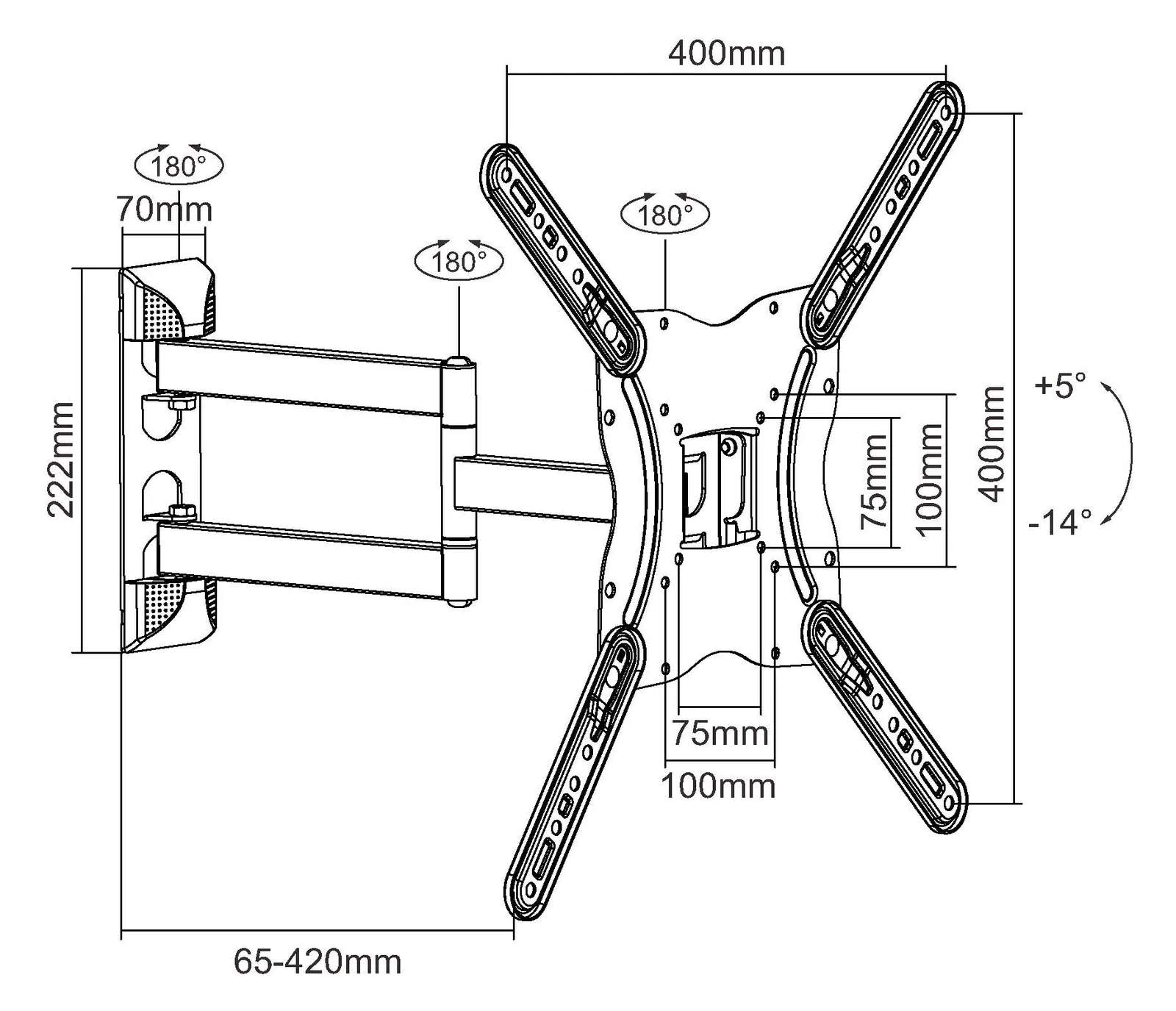 Equip Pro - Klammer - neigbar - für Flachbildschirm - Stahl - Schwarz - Bildschirmgröße: 58.4-139.7 cm (23-55) - 90°, Ansicht 4