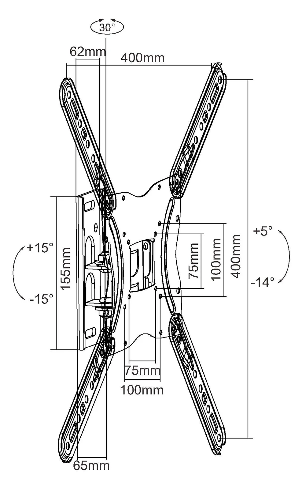 Equip Pro - Klammer - neigbar - für Flachbildschirm - Stahl - Schwarz - Bildschirmgröße: 58.4-139.7 cm (23-55) - 15°, Ansicht 4