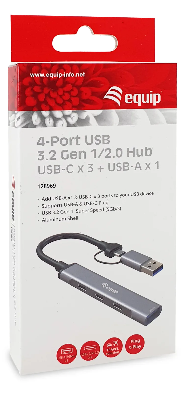 Equip USB 3.2 Gen 1/2.0 Hub USB-C x 3+ USB-A 1, Ansicht 2