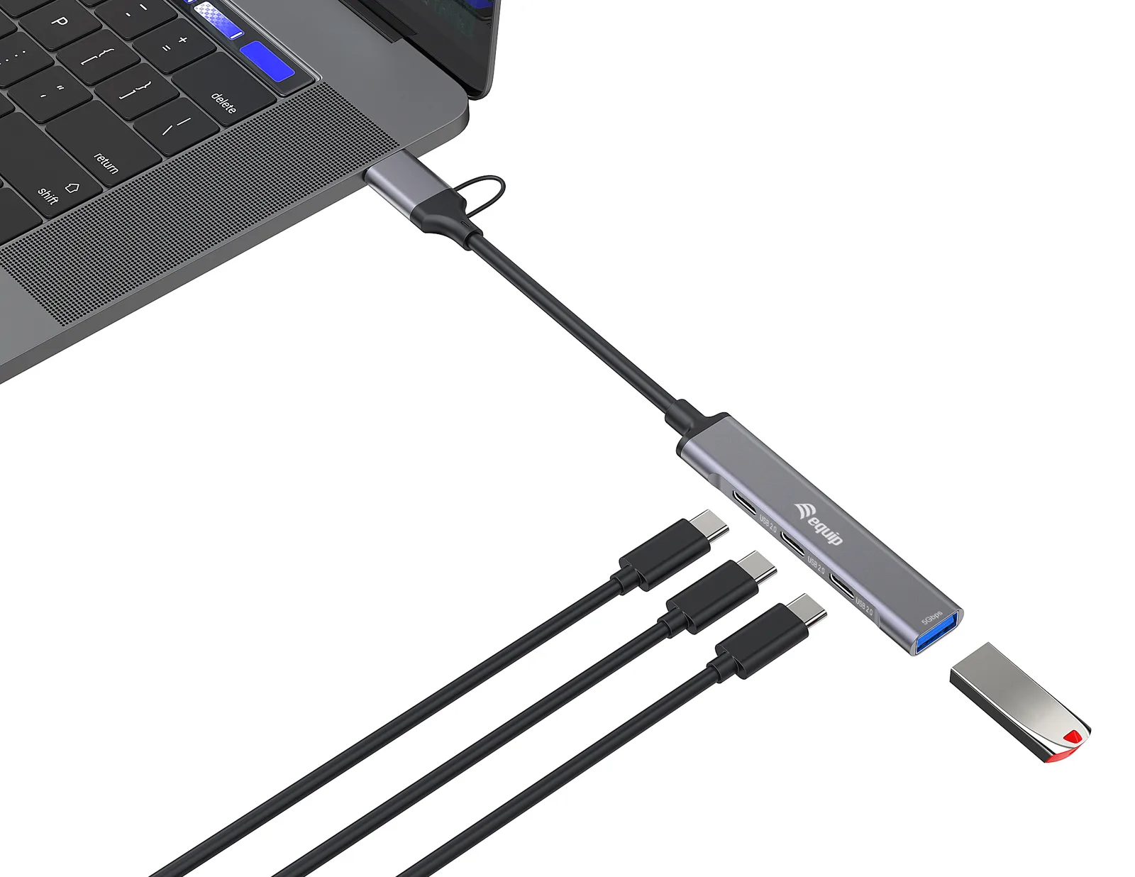 Equip USB 3.2 Gen 1/2.0 Hub USB-C x 3+ USB-A 1, Ansicht 3