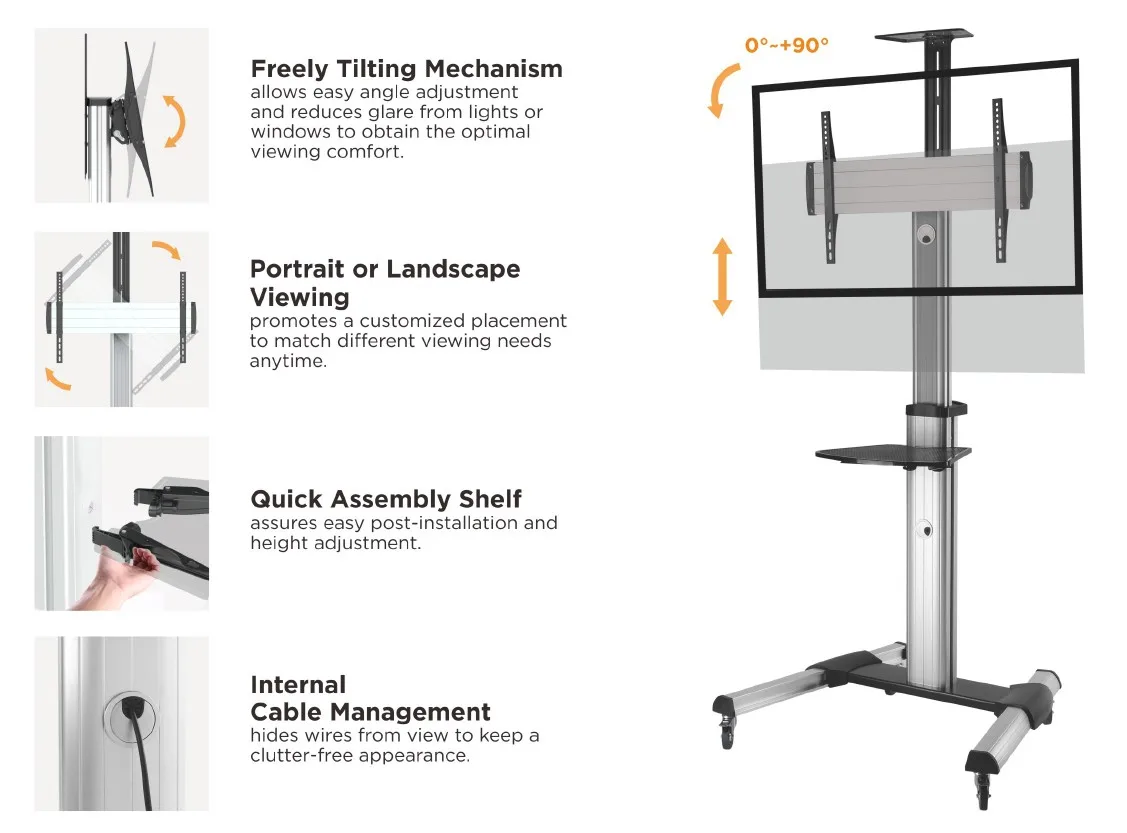 Equip Wagen für flat panel / AV equipment - Aluminium - Bildschirmgröße: 94-177.8 cm (37-70), Ansicht 3
